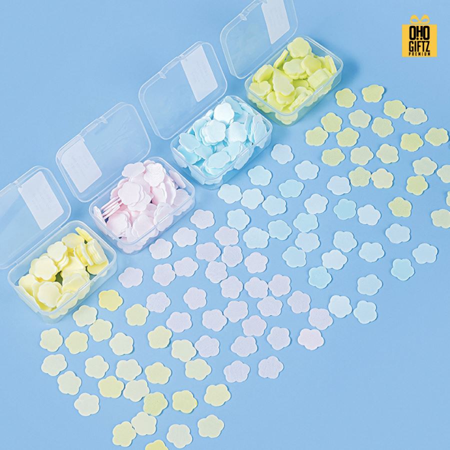 ชุดกล่องสบู่แผ่นกลิ่นหอม ใช้ล้างมือแบบพกพา สกรีนโลโก้ ทำเป็นของพรีเมี่ยมได้