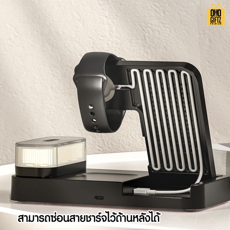 นาฬิกาแท่นชาร์จตั้งโต๊ะแบบ 3in1 สกรีนชื่อ,โลโก้ ทำเป็นของพรีเมี่ยมได้