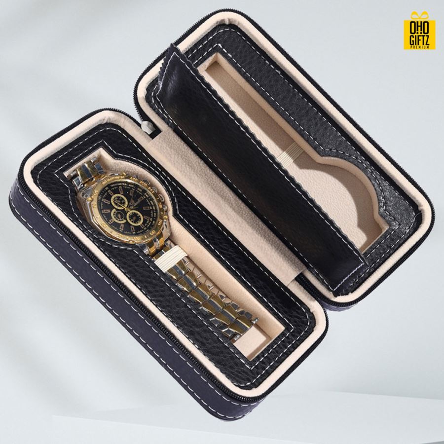 กล่องนาฬิกาแบบพกพา สกรีนชื่อ สกรีนโลโก้ ทำเป็นของพรีเมี่ยมได้ 