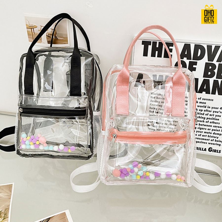 กระเป๋าเป้สะพายหลังสีใส สกรีนโลโก้ ทำเป็นของพรีเมี่ยม