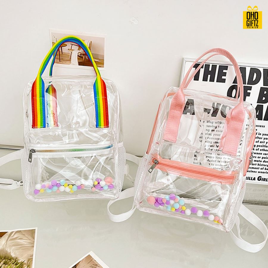 กระเป๋าเป้สะพายหลังสีใส สกรีนโลโก้ ทำเป็นของพรีเมี่ยม