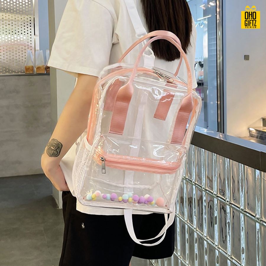 กระเป๋าเป้สะพายหลังสีใส สกรีนโลโก้ ทำเป็นของพรีเมี่ยม