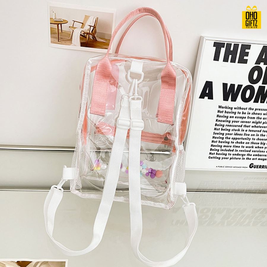 กระเป๋าเป้สะพายหลังสีใส สกรีนโลโก้ ทำเป็นของพรีเมี่ยม