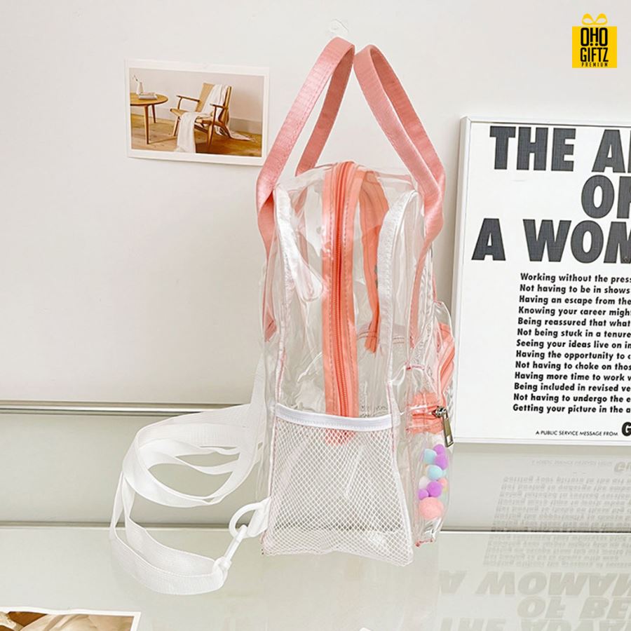 กระเป๋าเป้สะพายหลังสีใส สกรีนโลโก้ ทำเป็นของพรีเมี่ยม