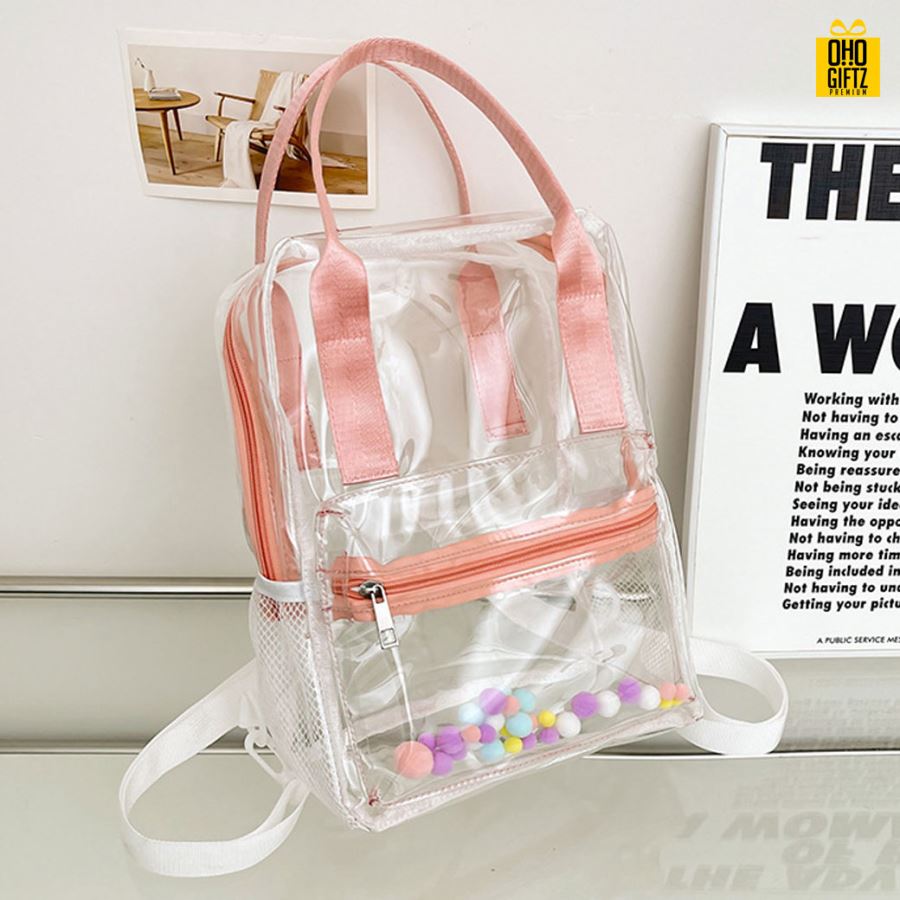 กระเป๋าเป้สะพายหลังสีใส สกรีนโลโก้ ทำเป็นของพรีเมี่ยม