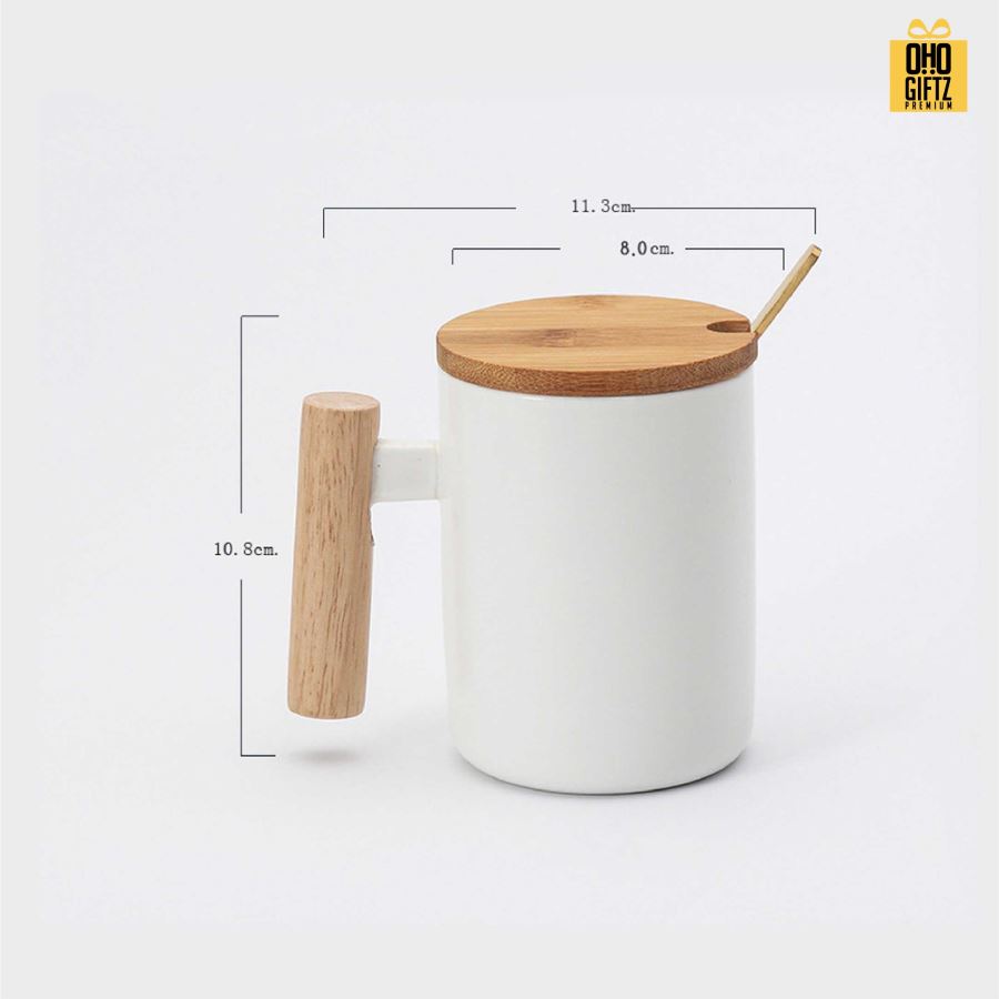 แก้วเซรามิกหูจับไม้ สกรีนชื่อ สกรีนโลโก้ ทำเป็นของพรีเมี่ยมได้