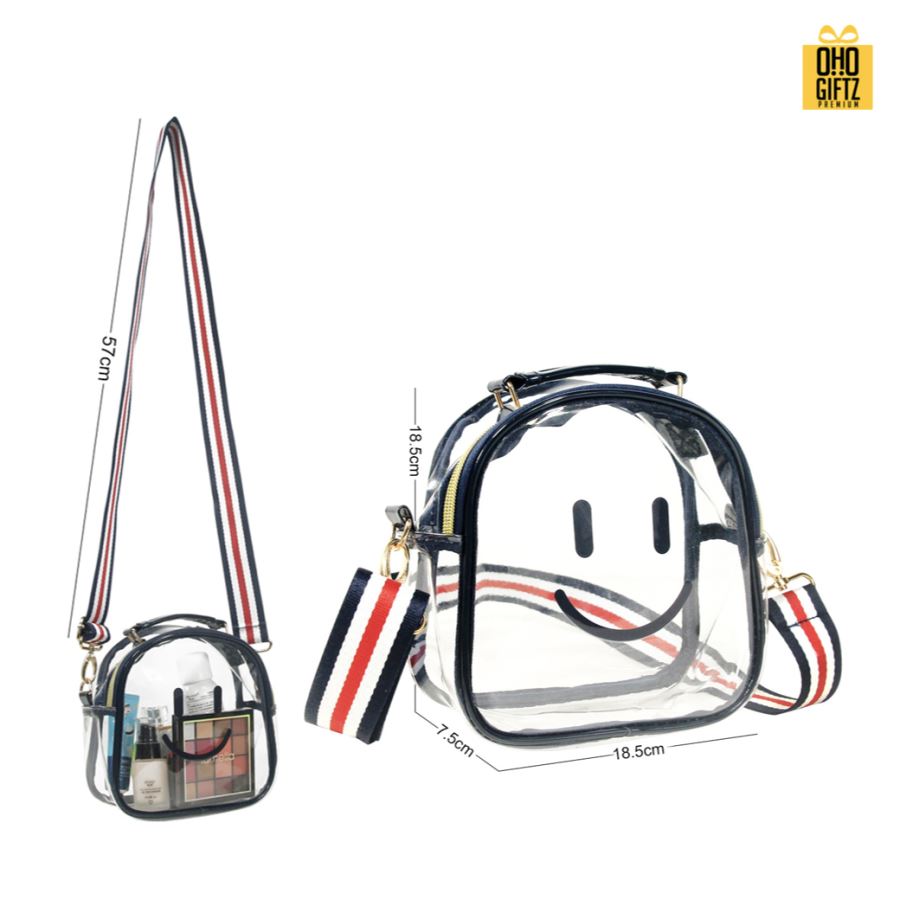 กระเป๋าสะพายPVCใส ทรงโค้ง สกรีนโลโก้  ทำเป็นของพรีเมี่ยมได้