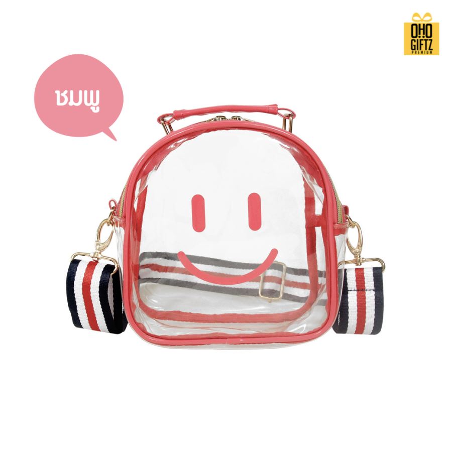 กระเป๋าสะพายPVCใส ทรงโค้ง สกรีนโลโก้  ทำเป็นของพรีเมี่ยมได้