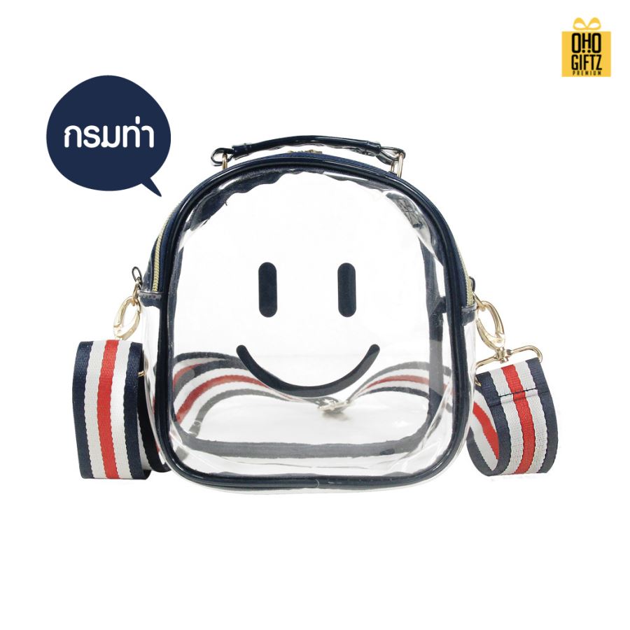 กระเป๋าสะพายPVCใส ทรงโค้ง สกรีนโลโก้  ทำเป็นของพรีเมี่ยมได้