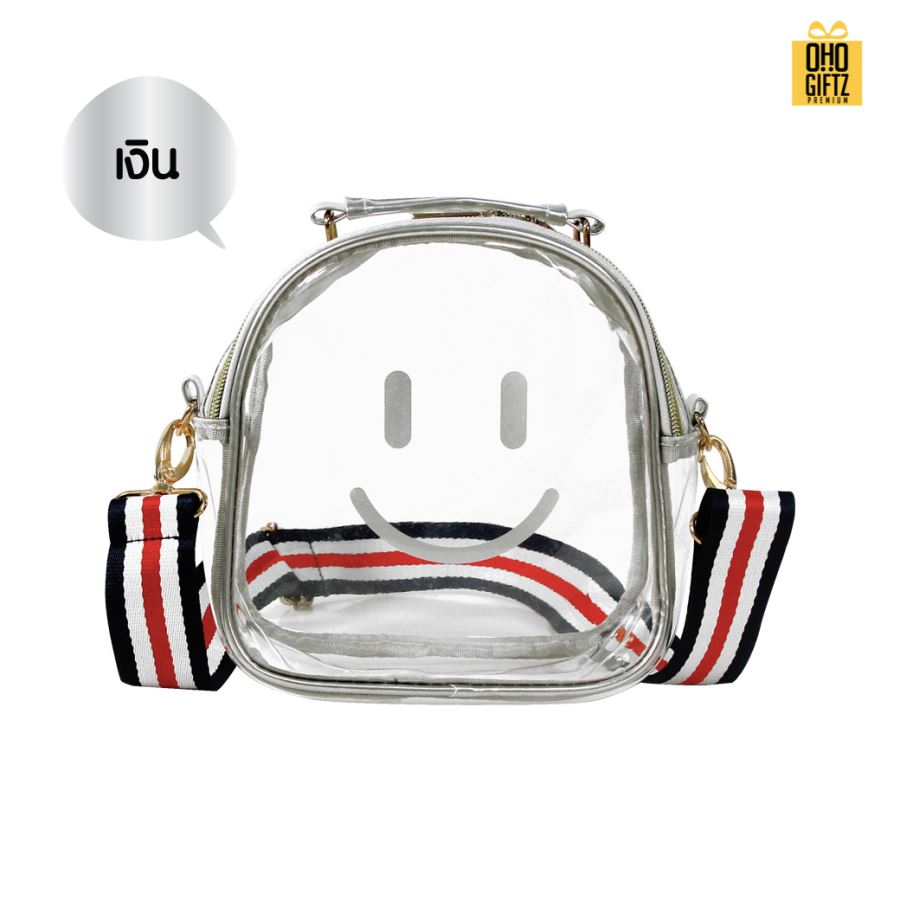 กระเป๋าสะพายPVCใส ทรงโค้ง สกรีนโลโก้  ทำเป็นของพรีเมี่ยมได้