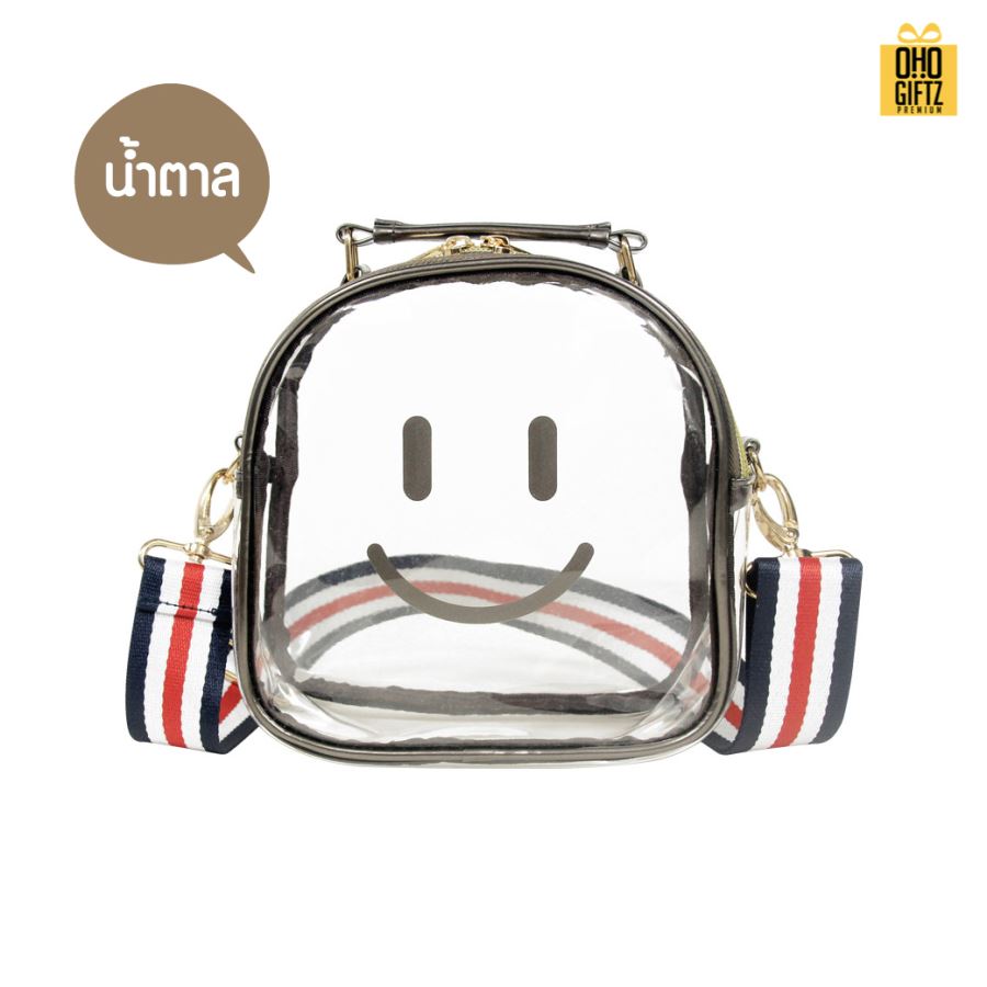 กระเป๋าสะพายPVCใส ทรงโค้ง สกรีนโลโก้  ทำเป็นของพรีเมี่ยมได้