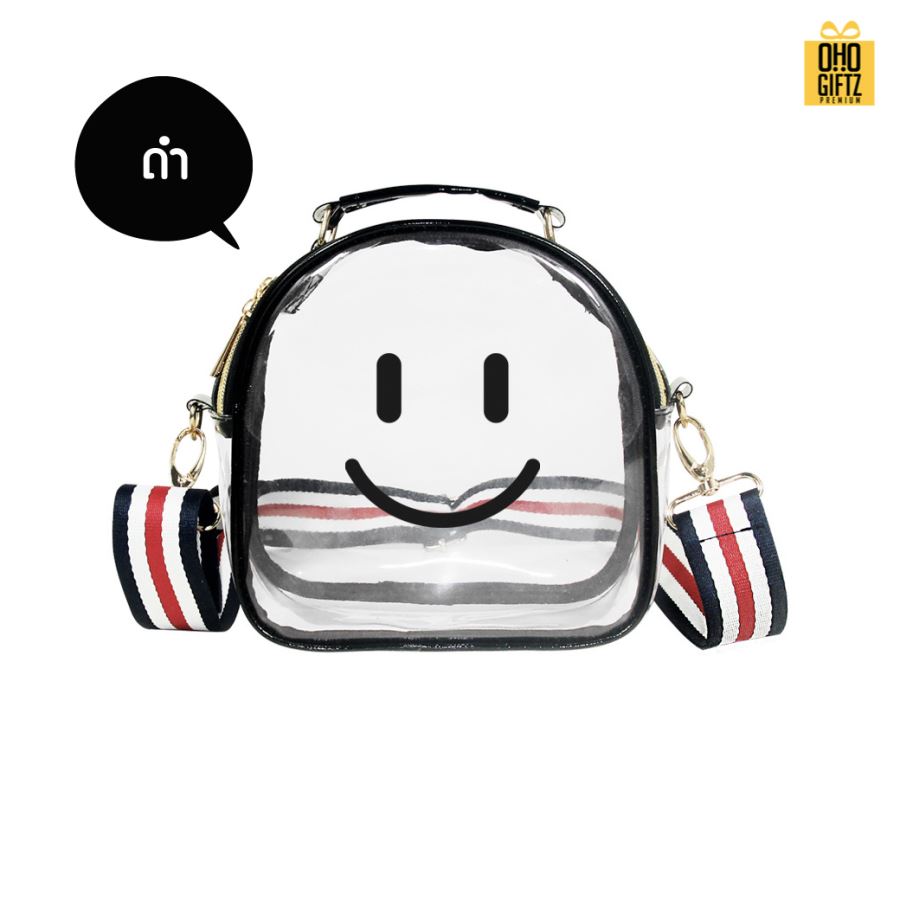 กระเป๋าสะพายPVCใส ทรงโค้ง สกรีนโลโก้  ทำเป็นของพรีเมี่ยมได้