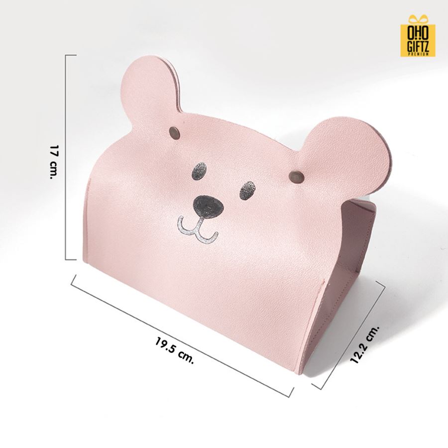 หมีน้อยPUใส่ทิชชู่ สกรีนโลโก้ ทำเป็นของพรีเมี่ยม ของชำร่วยได้