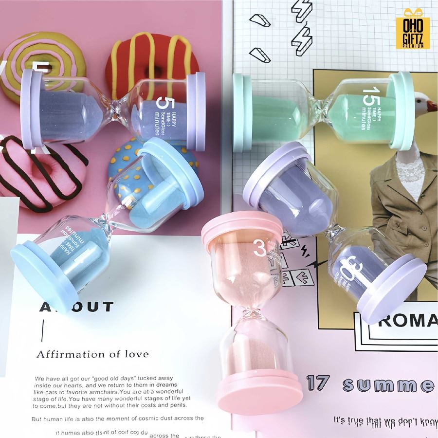 นาฬิกาทราย มีหลายเวลาให้เลือก สกรีนชื่อ สกรีนโลโก้ ทำเป็นของพรีเมี่ยมได้ 