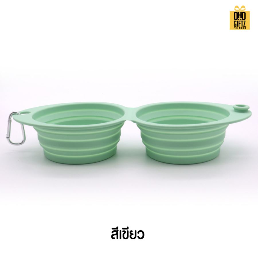ชามซิลิโคนพับได้ ใส่อาหาร น้ำ สัตว์เลี้ยงแบบถ้วยคู่ สกรีนโลโก้ ทำเป็นของพรีเมี่ยม