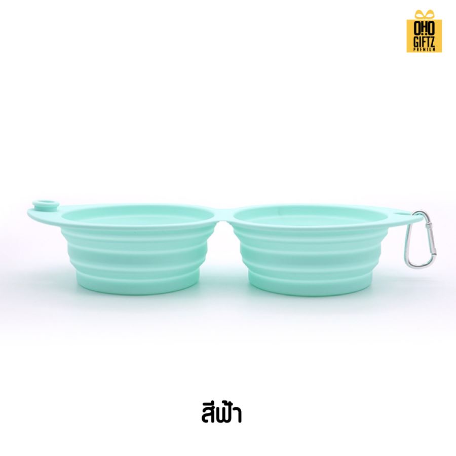 ชามซิลิโคนพับได้ ใส่อาหาร น้ำ สัตว์เลี้ยงแบบถ้วยคู่ สกรีนโลโก้ ทำเป็นของพรีเมี่ยม