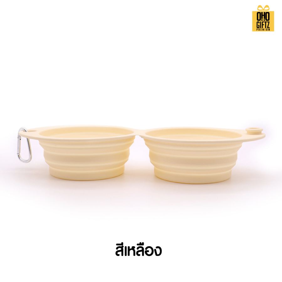 ชามซิลิโคนพับได้ ใส่อาหาร น้ำ สัตว์เลี้ยงแบบถ้วยคู่ สกรีนโลโก้ ทำเป็นของพรีเมี่ยม