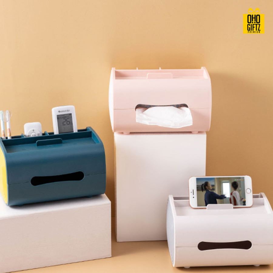 กล่องใส่ทิชชู่วางมือถือ สกรีนโลโก้ ทำเป็นของพรีเมี่ยม ของชำร่วยได้