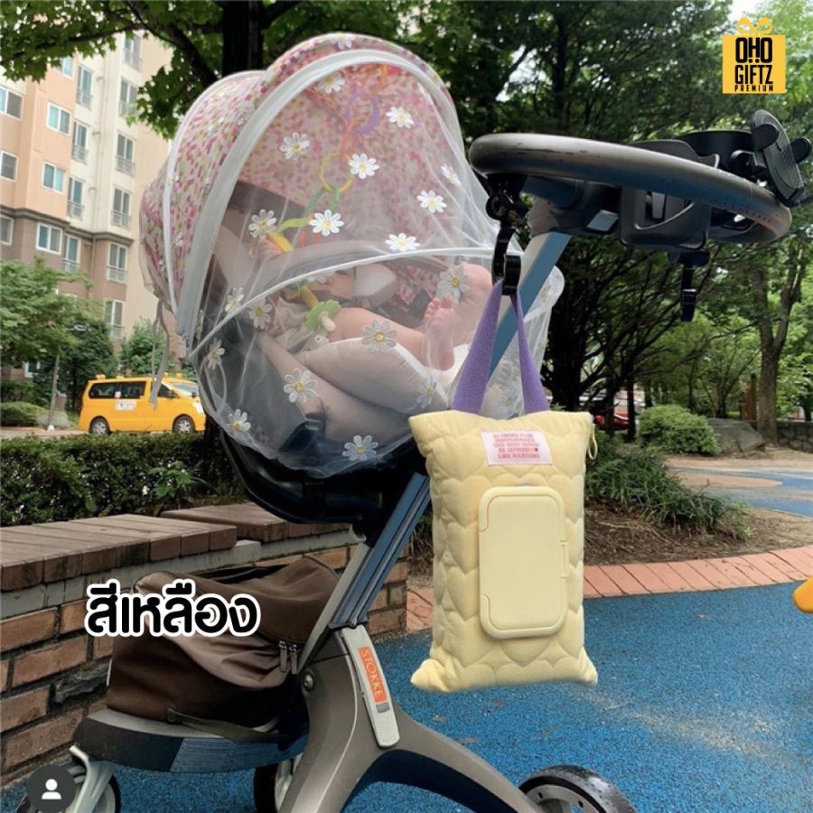 ถุงผ้าแขวนใส่ซองทิชชู่เปียก สกรีนโลโก้ ทำเป็นของพรีเมี่ยม ของชำร่วยได้