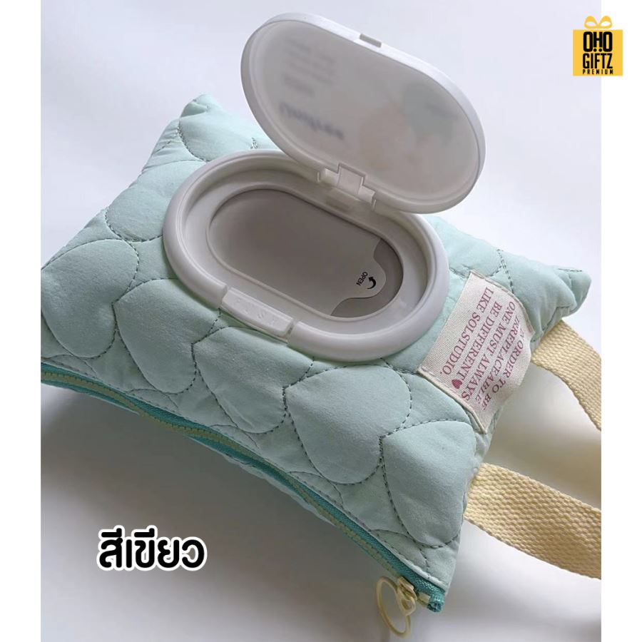 ถุงผ้าแขวนใส่ซองทิชชู่เปียก สกรีนโลโก้ ทำเป็นของพรีเมี่ยม ของชำร่วยได้