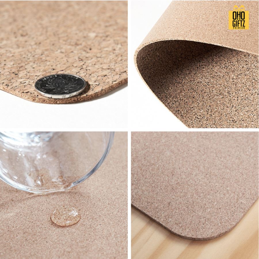 แผ่นรองเม้าส์ยักษ์ไม้ก๊อก สกรีนชื่อ สกรีนโลโก้ ทำเป็นของพรีเมี่ยมได้