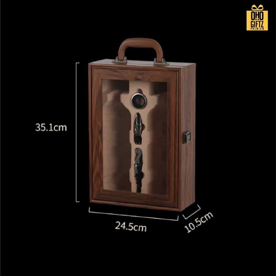 กล่องใส่ไวน์ + ที่เปิดขวดไวน์ (แบบ 2 ขวด) สกรีนโลโก้ ทำเป็นของพรีเมี่ยม 