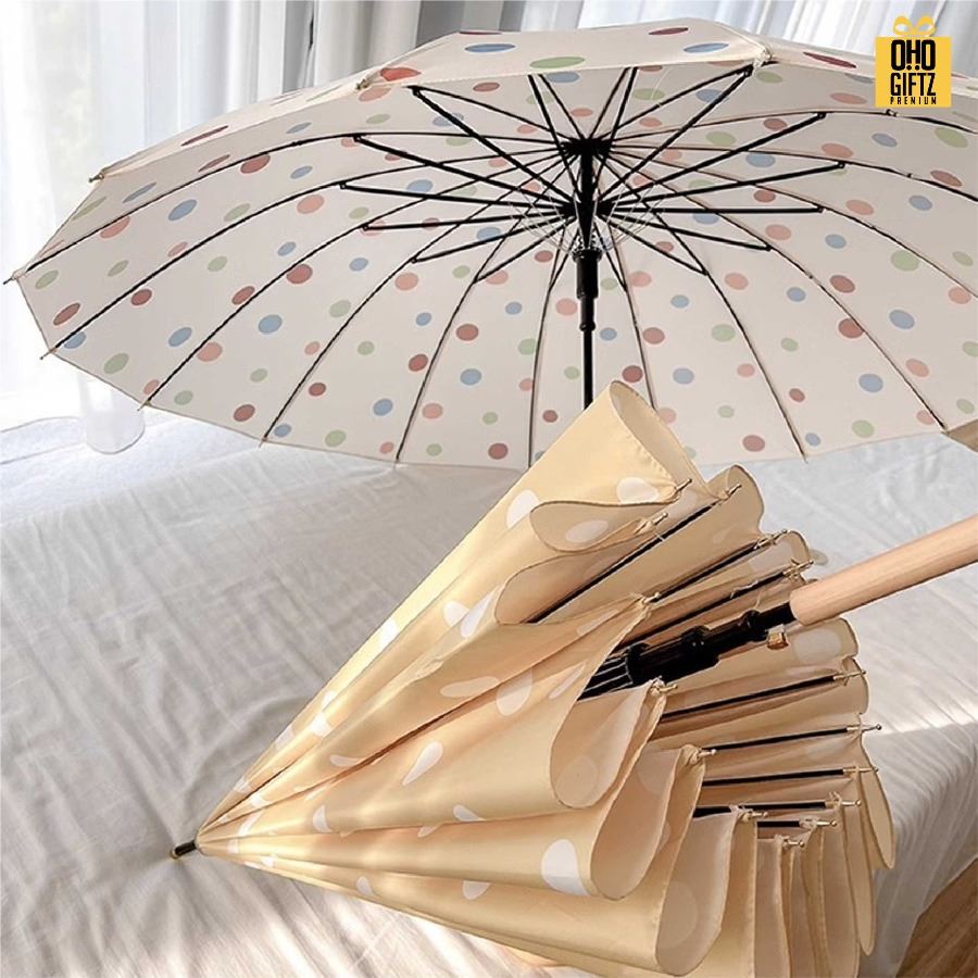 ร่มด้ามยาวลายจุด น่ารัก สกรีนโลโก้  ทำเป็นของพรีเมี่ยมได้