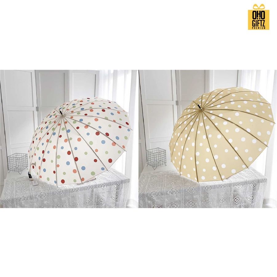 ร่มด้ามยาวลายจุด น่ารัก สกรีนโลโก้  ทำเป็นของพรีเมี่ยมได้