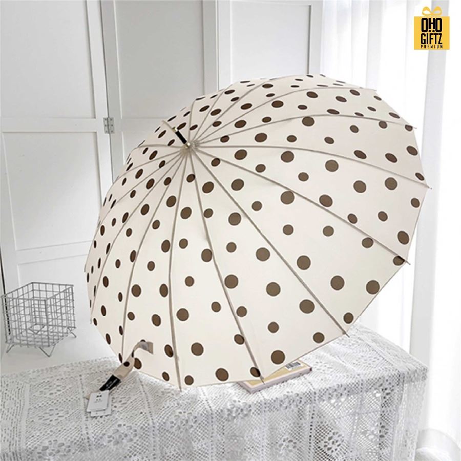 ร่มด้ามยาวลายจุด น่ารัก สกรีนโลโก้  ทำเป็นของพรีเมี่ยมได้