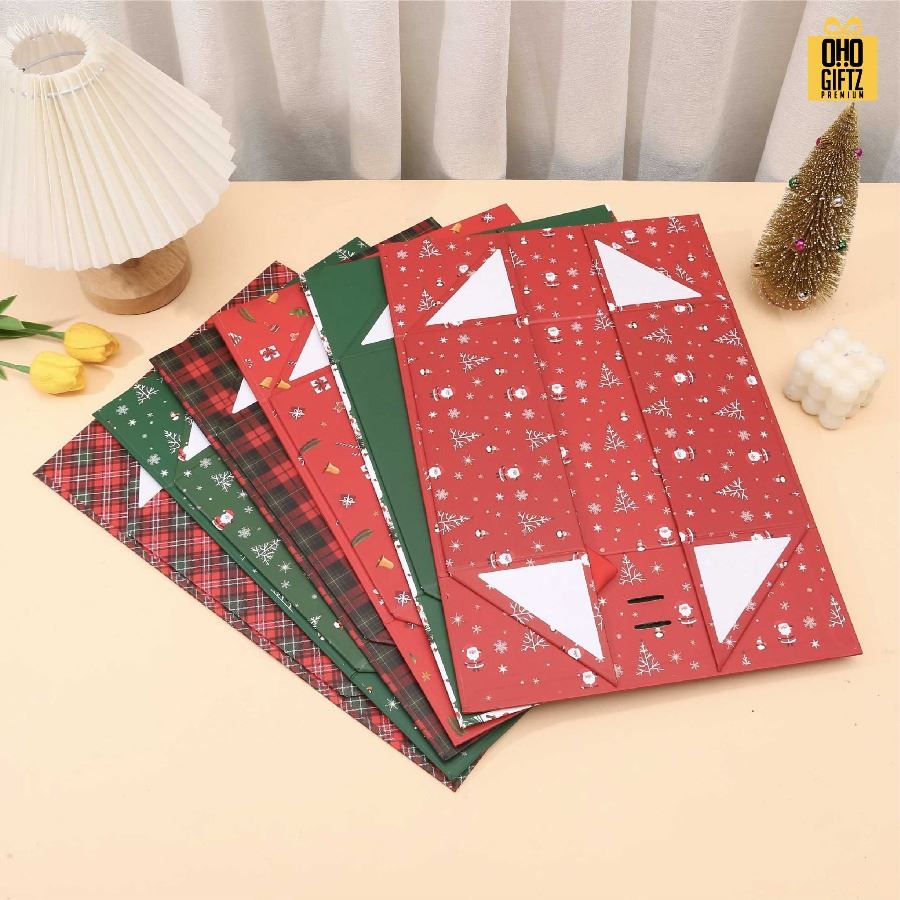 กล่องของขวัญ X'Mas พับได้ สกรีนโลโก้ สกรีนโลโก้ ทำเป็นของพรีเมี่ยม 