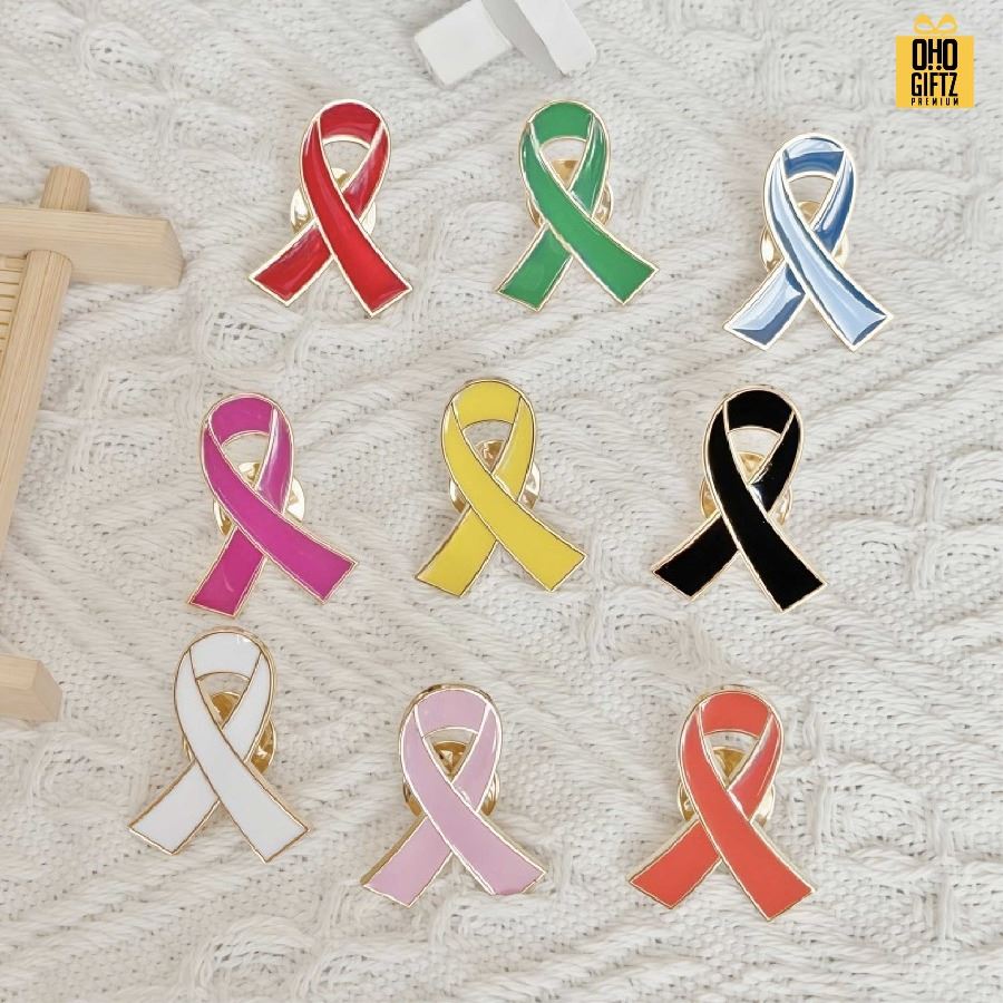 เข็มกลัดโลหะริบบิ้นไว้อาลัย ริบบิ้นสีต่างๆ ทำเป็นของพรีเมี่ยม ของที่ระลึก ของชำร่วย
