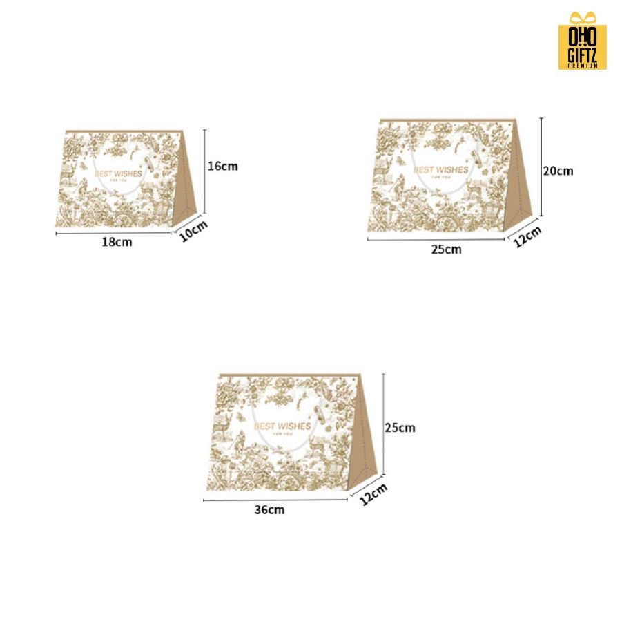 ถุงกระดาษสีทองสวยหรู สกรีนโลโก้ ทำเป็นของพรีเมี่ยมได้