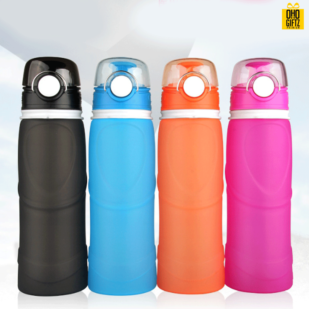 กระบอกน้ำซิลิโคนพับเก็บได้ สกรีนโลโก้ ทำเป็นของพรีเมี่ยมได้