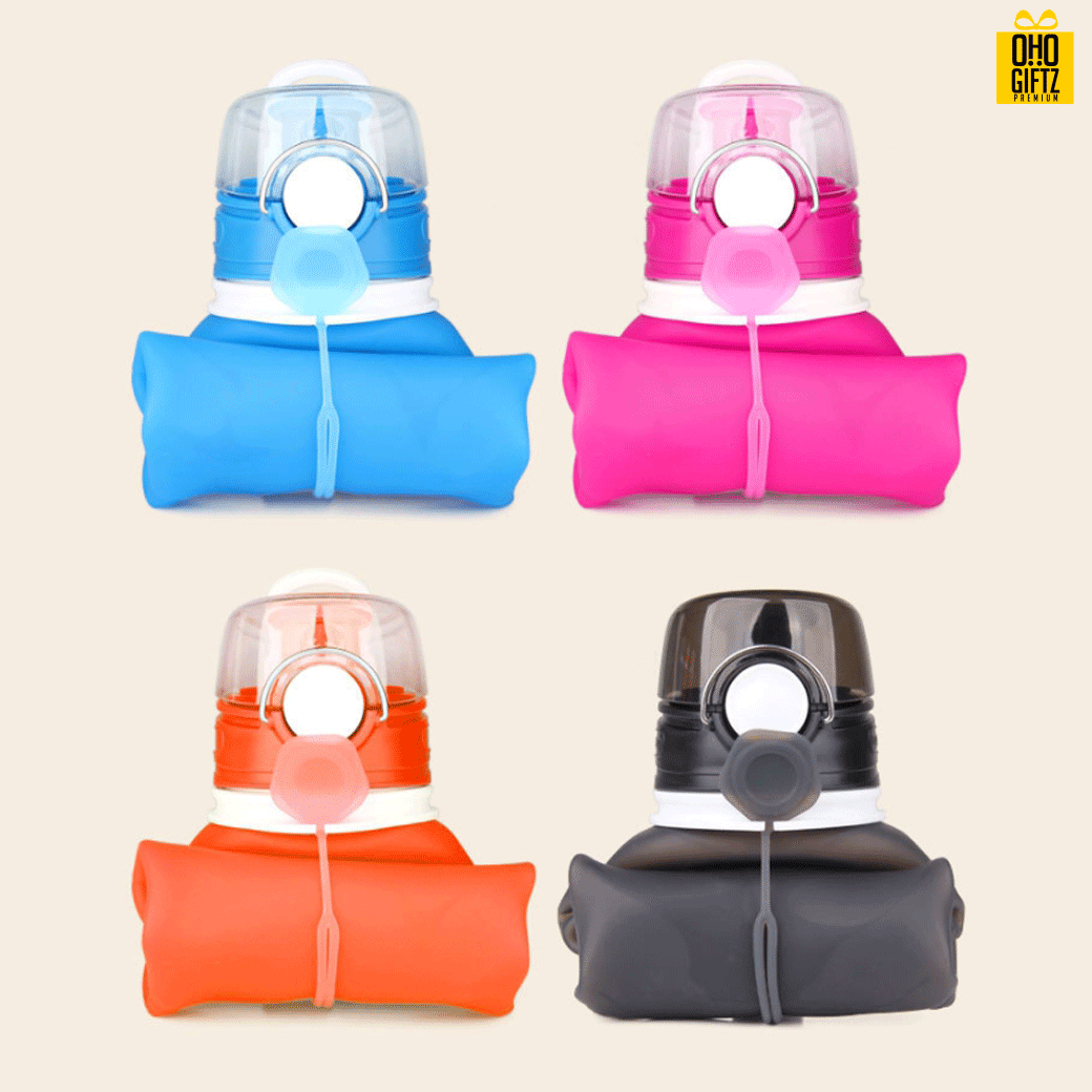 กระบอกน้ำซิลิโคนพับเก็บได้ สกรีนโลโก้ ทำเป็นของพรีเมี่ยมได้