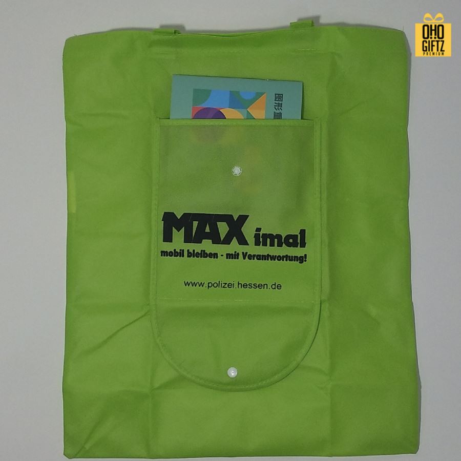 กระเป๋าผ้าสปันบอนด์แบบพับได้ สกรีนโลโก้ ทำเป็นของพรีเมี่ยม ของที่ระลึกได้