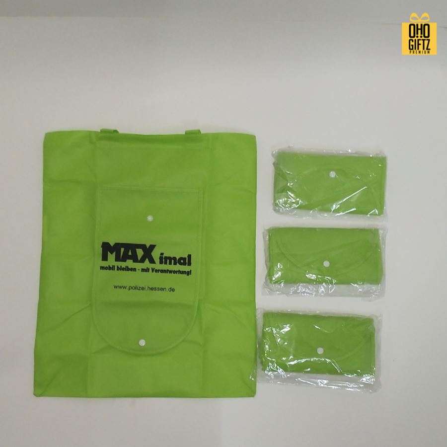 กระเป๋าผ้าสปันบอนด์แบบพับได้ สกรีนโลโก้ ทำเป็นของพรีเมี่ยม ของที่ระลึกได้