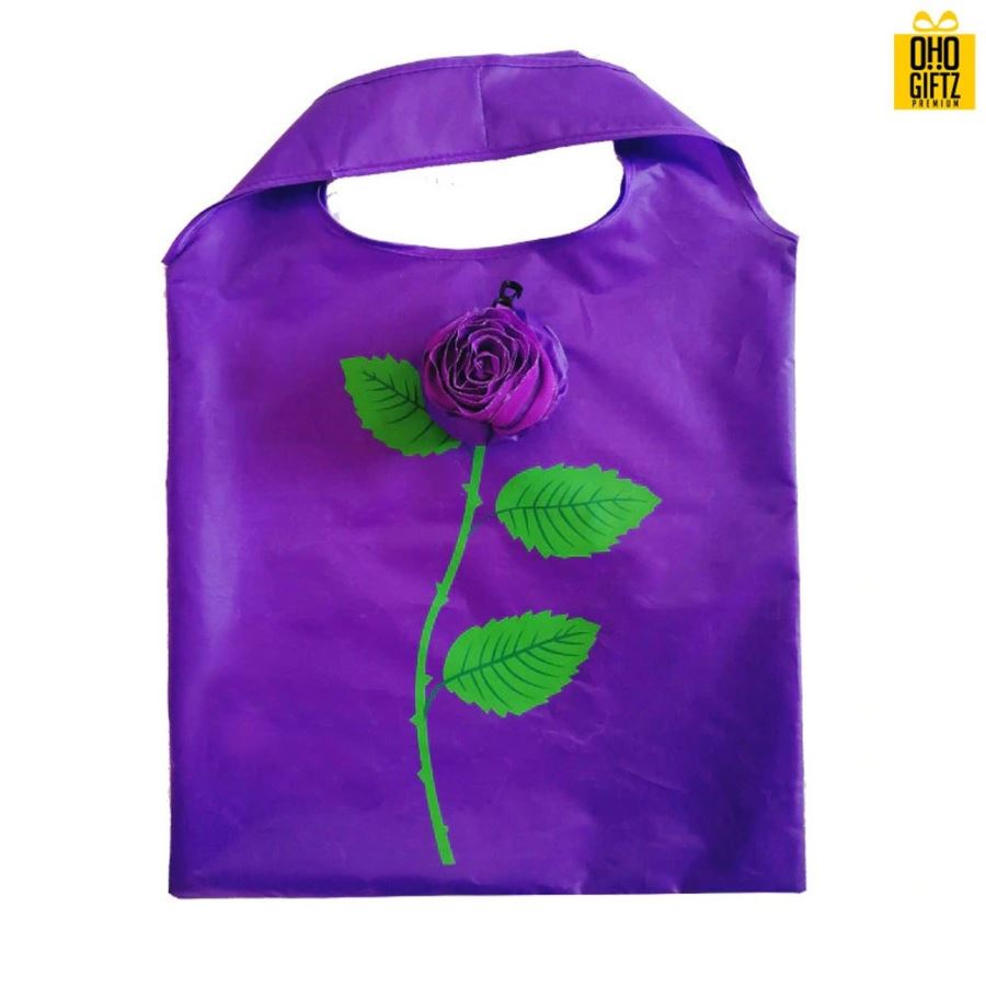 ถุงผ้าดอกกุหลาบพับได้ สกรีนโลโก้ฟรี1สี1จุด