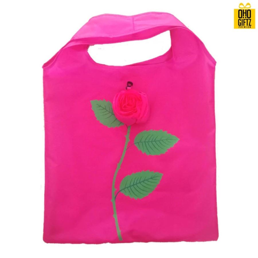 ถุงผ้าดอกกุหลาบพับได้ สกรีนโลโก้ฟรี1สี1จุด