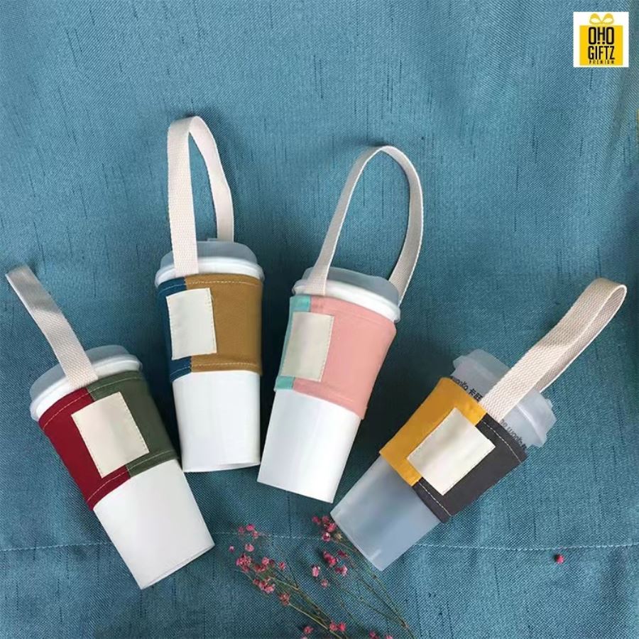 ถุงผ้าแคนวาสหิ้วแก้วสีทูโทน สกรีนโลโก้ ทำเป็นของพรีเมี่ยม