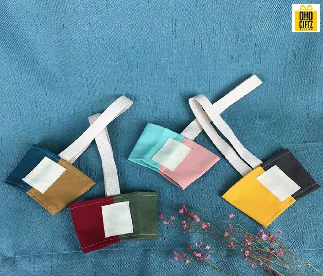 ถุงผ้าแคนวาสหิ้วแก้วสีทูโทน สกรีนโลโก้ ทำเป็นของพรีเมี่ยม