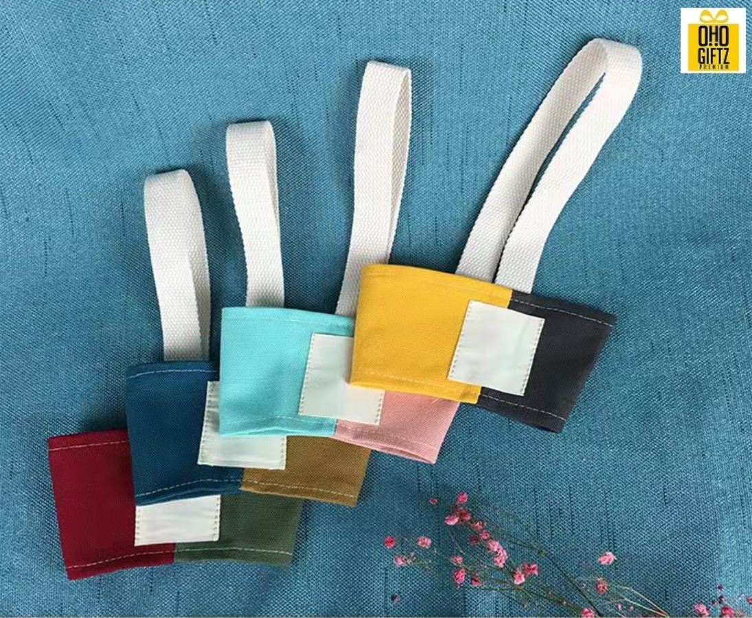 ถุงผ้าแคนวาสหิ้วแก้วสีทูโทน สกรีนโลโก้ ทำเป็นของพรีเมี่ยม