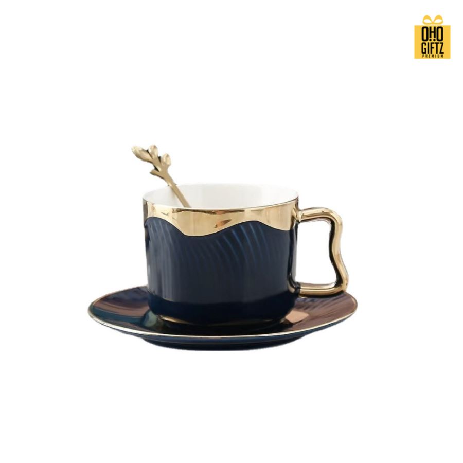 ชุดกาแฟเซรามิกขอบทองหรูหรา สกรีนชื่อ สกรีนโลโก้ ทำเป็นของพรีเมี่ยมได้