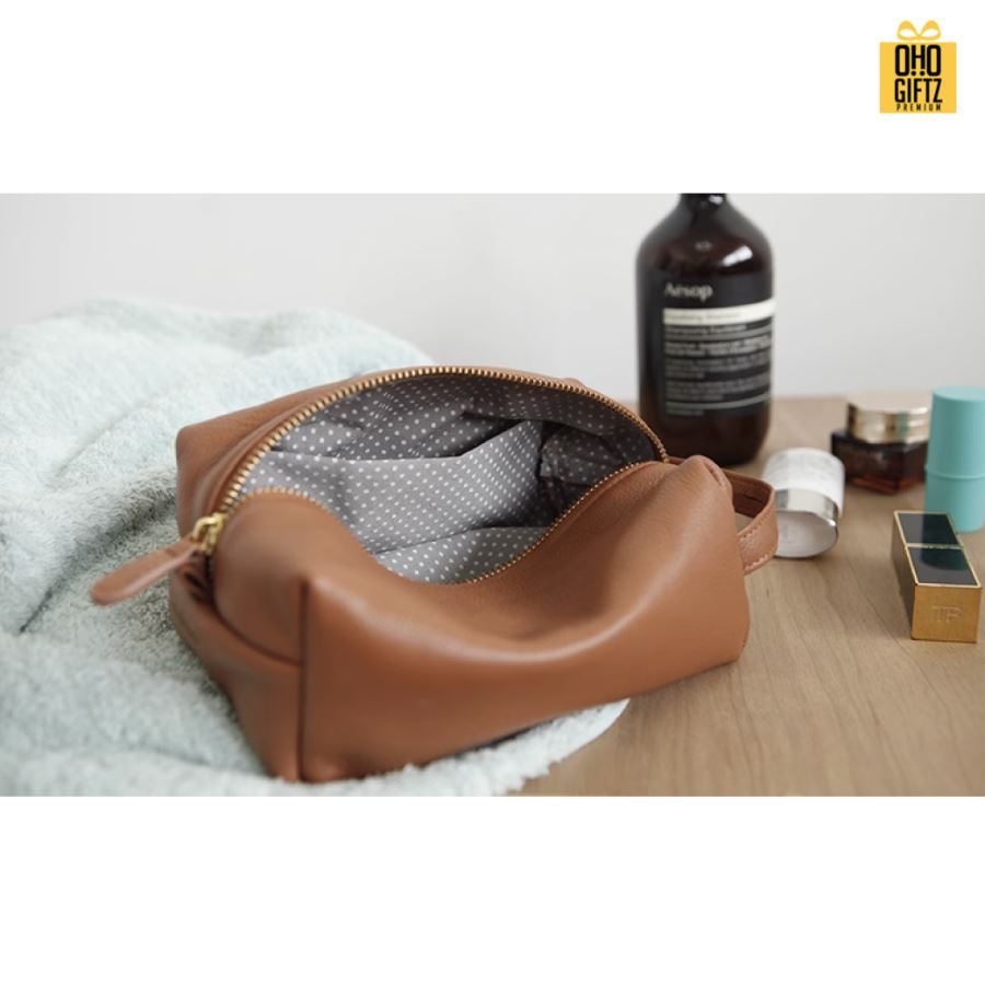 กระเป๋าใส่เครื่องสำอางหนัง สกรีนโลโก้ ทำเป็นของพรีเมี่ยม