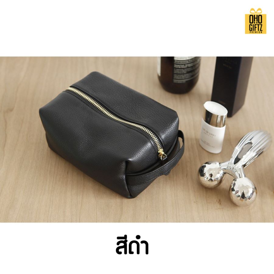 กระเป๋าใส่เครื่องสำอางหนัง สกรีนโลโก้ ทำเป็นของพรีเมี่ยม