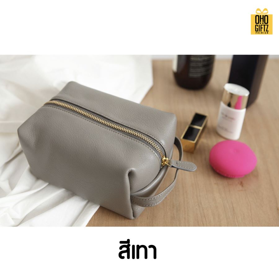 กระเป๋าใส่เครื่องสำอางหนัง สกรีนโลโก้ ทำเป็นของพรีเมี่ยม