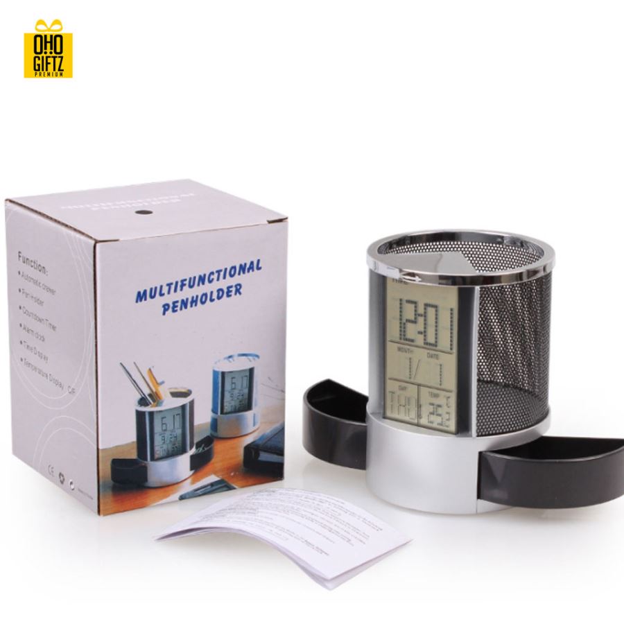 นาฬิกาพร้อมที่ใส่ปากกาทรงกระบอก สกรีนโลโก้ ทำเป็นของพรีเมี่ยมได้