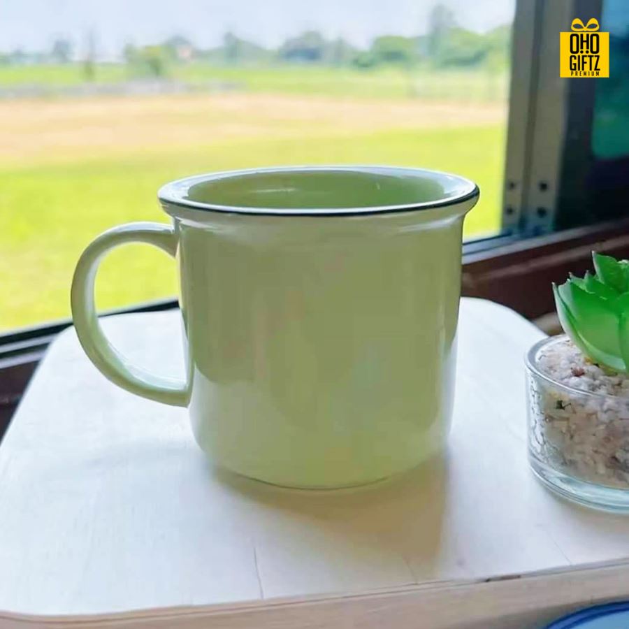 แก้วเซรามิคสไตล์เรโทร สกรีนชื่อ สกรีนโลโก้ ทำเป็นของพรีเมี่ยมได้