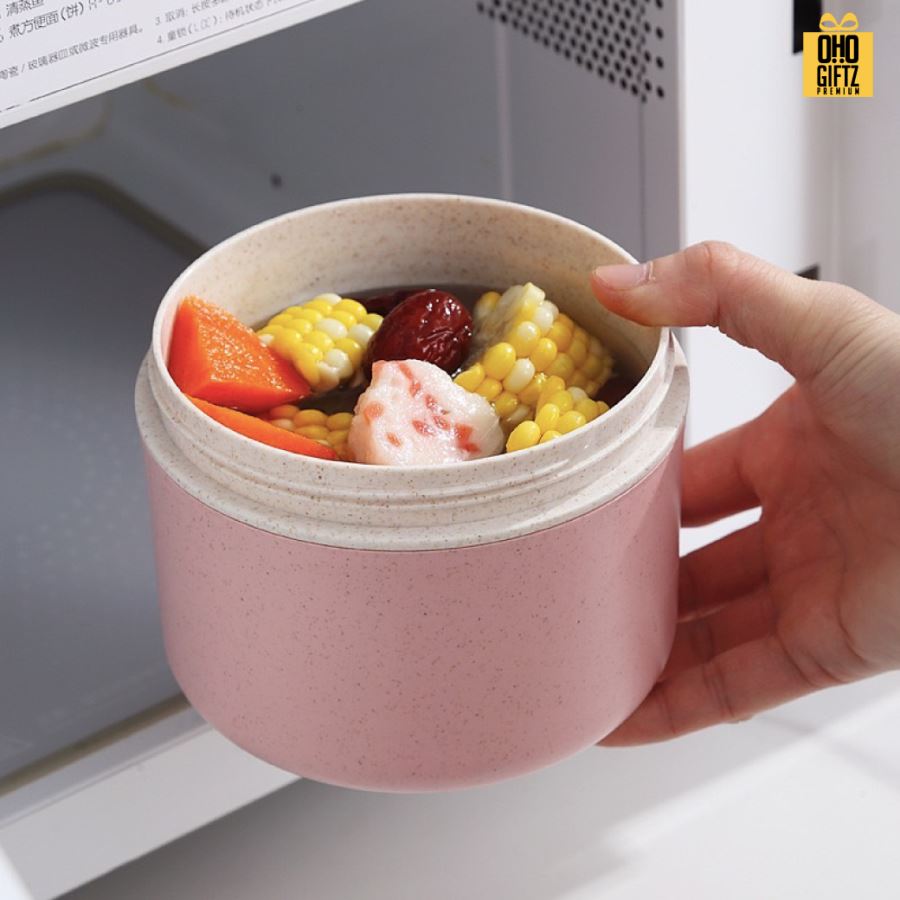 กล่องข้าวทรงกลม ผลิตจากวัสดุฟางข้าว สกรีนชื่อ สกรีนโลโก้ ทำเป็นของพรีเมี่ยมได้