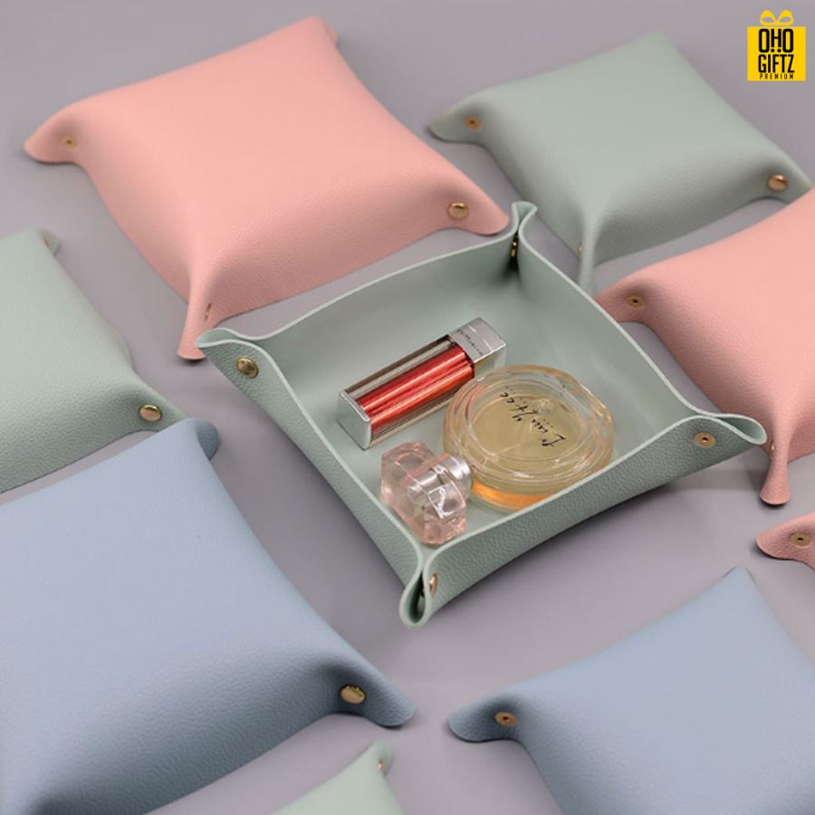 ถาดเก็บเครื่องประดับหนัง PU สกรีนโลโก้ สกรีนชื่อร้าน ทำเป็นของพรีเมี่ยมได้