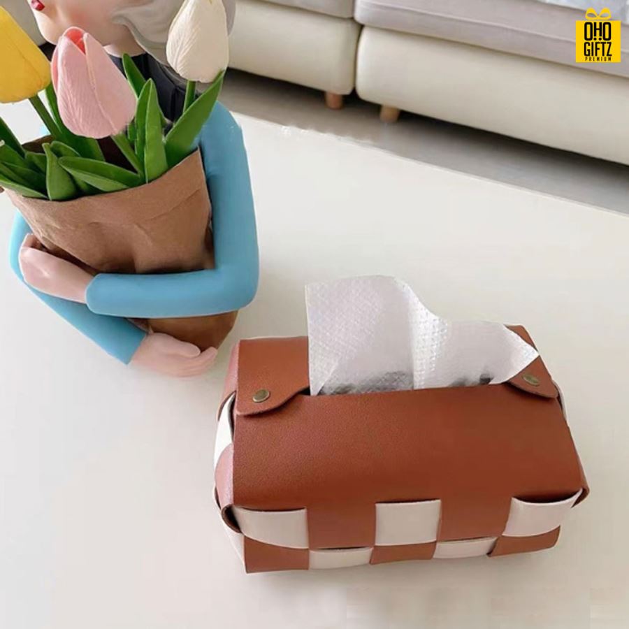 กล่องกระดาษทิชชู่ลายตารางหมากรุก สกรีนโลโก้ ทำเป็นของพรีเมี่ยม ของชำร่วยได้